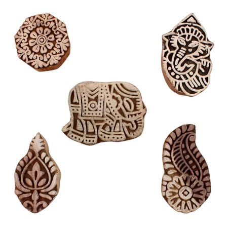 Set of 5 Piece New Mix Wooden Printing Blocks